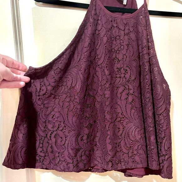 ANTHROPOLOGIE PAPER CRANE Lace Halter Top Maroon Burgundy Women’s Size Medium - Picture 3 of 5